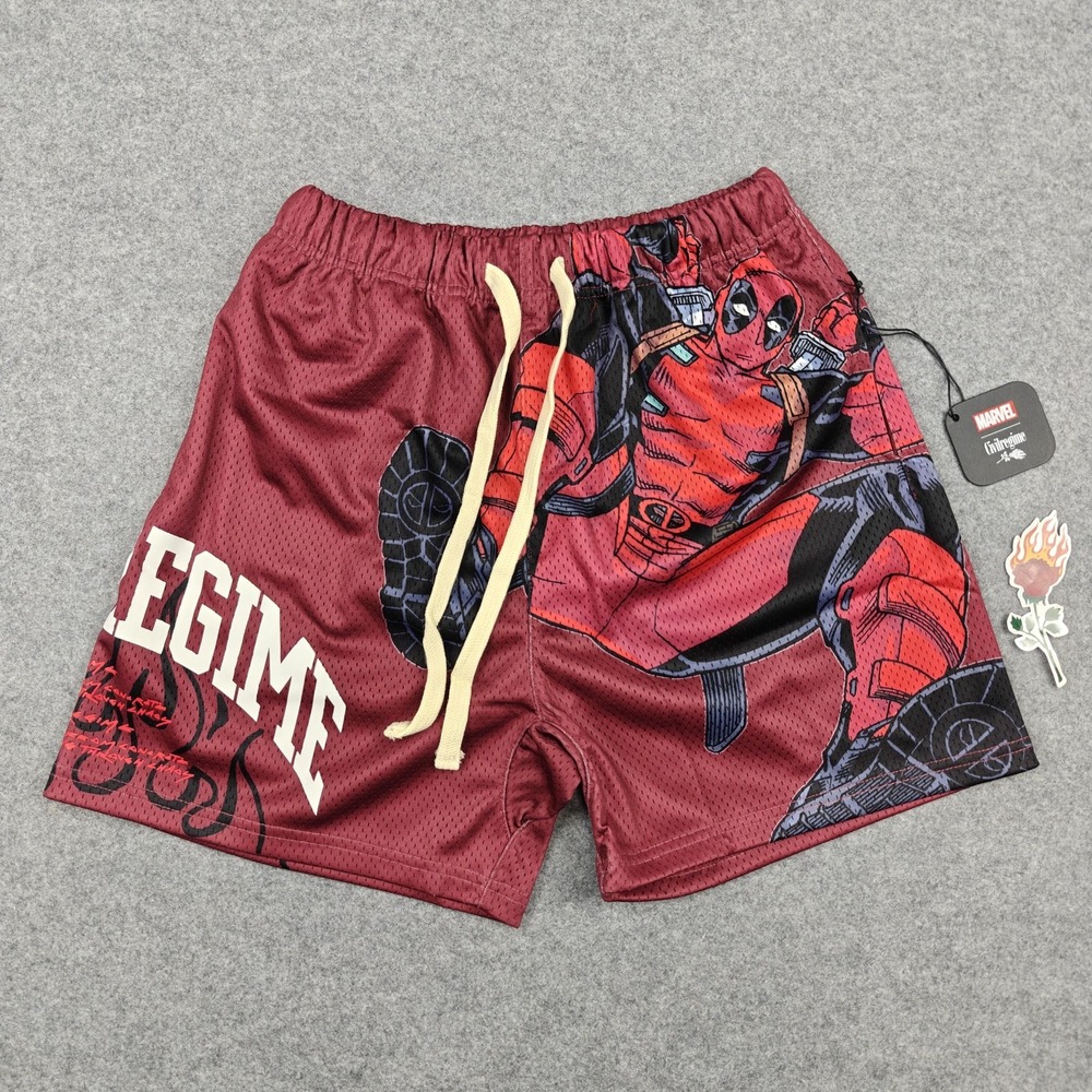 Civil Regime Marvel Deadpool Mesh Shorts Mens XS Red Bullseye Graphic New